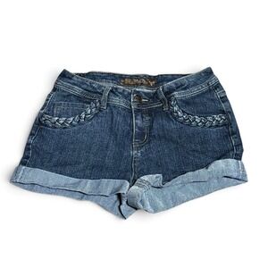 Uproar Girls Size 14 Denim Shorts Dark Wash Braided Pockets Cuffed